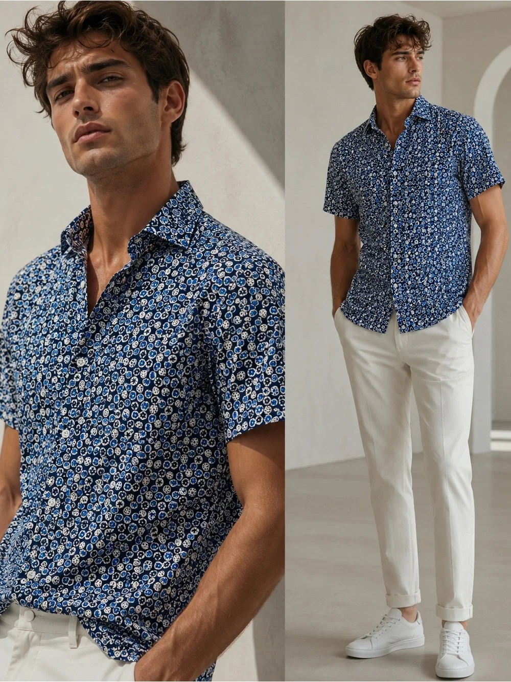 J.Crew Men’s Geometric Print Cotton Short Sleeve Casual Button Up Shirt S